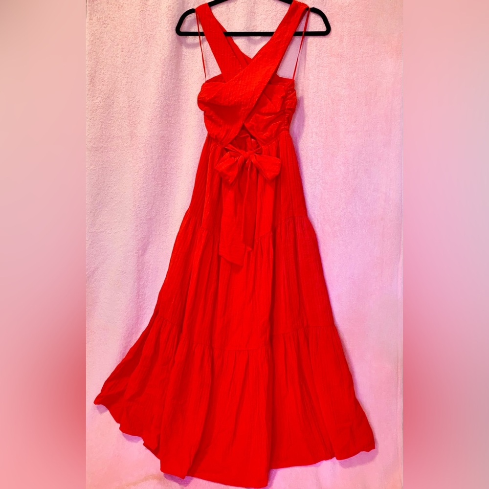 Lilyful Red Maxi Dress Bowtie Back Halter Criss-Cross Keyhole Maxi Linen Small